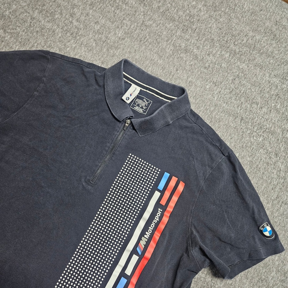 Puma Polo Shirt Mens Large Navy Blue BMW M Motorsport Quarter Zip 576645-01